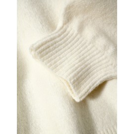 [Cozy Sweater] Cozy Long Sleeve V-Neck Sweater with Back Bow Detail | Women's Light Gray Polyester Blend Casual Fall/Winter Top, Machine Washable