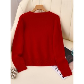 [Soft Thermal Sweater] Soft & Comfortable Women's Thermal Round-Neck Loose Fit Long Sleeve Sweater | All-Season Casual Top, Solid Color, Easy Care Hand Wash/Dry Clean, Medium Stretch, Clean Design