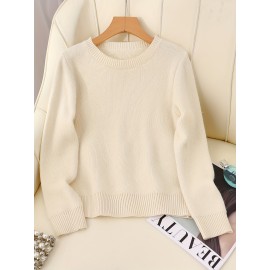 [Soft Thermal Sweater] Soft & Comfortable Women's Thermal Round-Neck Loose Fit Long Sleeve Sweater | All-Season Casual Top, Solid Color, Easy Care Hand Wash/Dry Clean, Medium Stretch, Clean Design