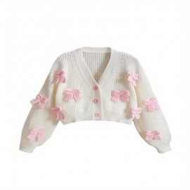 [Kawaii | Pink] Kawaii Pink 3D Bow Cardigan | Women's Cute Girly Look