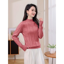 [Soft Ribbed Sweater] Soft Women's Ribbed Pullover Sweater | Long Sleeve Top, Solid Color Casual Chic All-Season Comfort for Versatile Occasions, Everyday Fashion, Comfortable Fit