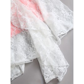 Elegant Off-Shoulder Lace Dress with Ruffle Hem and Bow Detail - Pink Floral Pattern, Sleeveless Summer Dress for Women, Perfect for Casual or Formal Occasions, Formal Attire | Offshoulder Dress | Lace Fabric