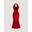 [Red Off-Shoulder Dress] Red Stretchy Off-Shoulder Mermaid Dress | Women's Elegant Bodycon Halter Neck | Polyester-Spandex Blend, Machine Washable Summer Party & Casual Outing Dress