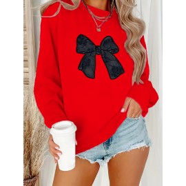 [Cute Butterfly] Plus Size Women's Black Butterfly Sweatshirt | Casual Long Sleeve Crew Neck Fall Winter Pullover, Machine Washable Polyester Top